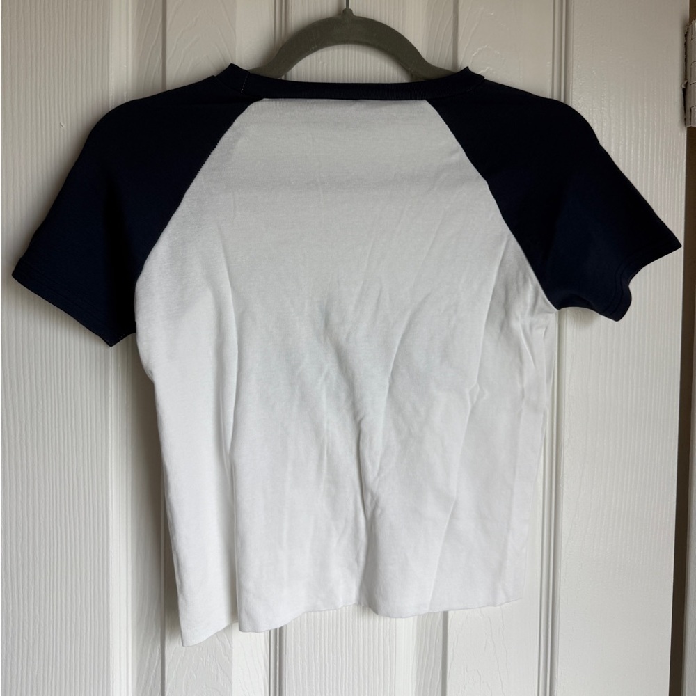 EDIKTED Baby Tee The Makers White / Navy Blue Black Mini Short Sleeve Shirt M - Picture 2 of 5